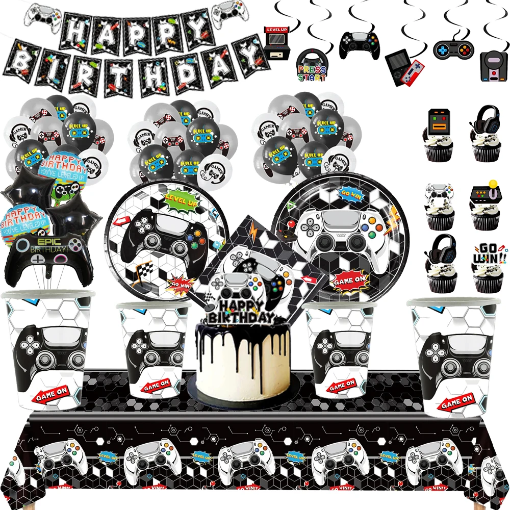 Gaming Console 4 Year Old - Vaisselle jetable noire pour fête d'anniversaire