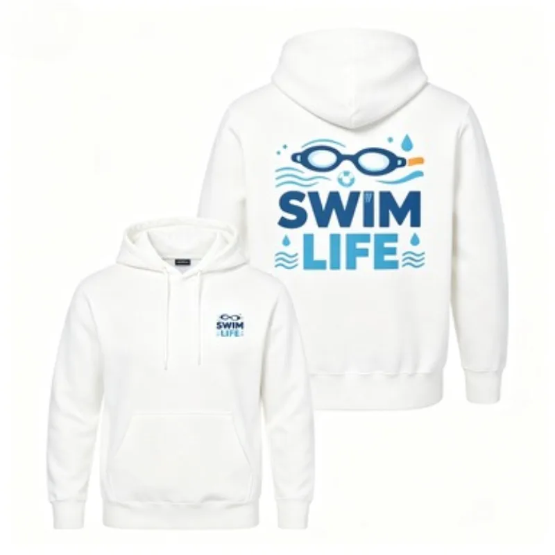 Unisex Swim Life Graphic Hoodie No Drawstring Retro Swimming Sports Print Pullover Hooded Sweatshirt for Men Women