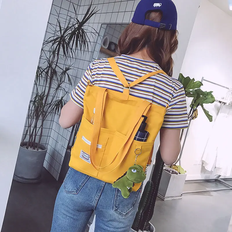 Canvas Handbag Bookbag Women\'s Messenger Bags Female Student Backpack Tote Pouck Large Capacity Versatile Simple Shoulders Bags