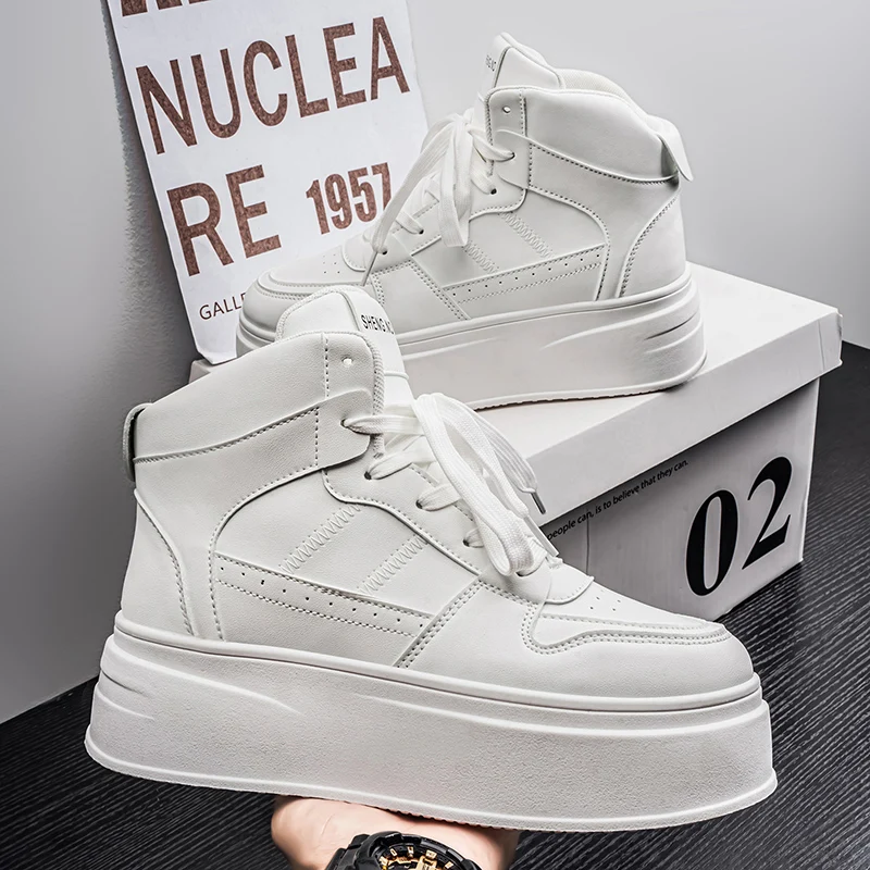 

Мужская обувь, осенняя белая удобная повседневная обувь на платформе, мужские трендовые противоскользящие кроссовки, модная обувь на толстой подошве 2025, Zapatos