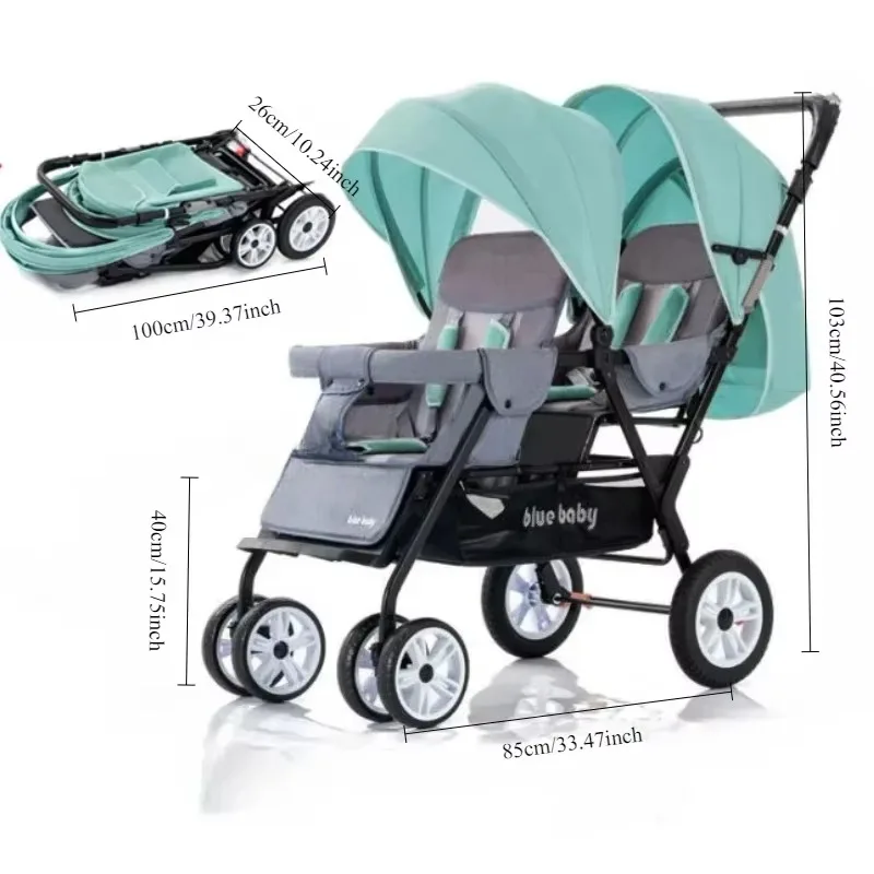 Double Stroller Can Sit Lying Lightweight Foldable High Landscape Front & Rear Seat Baby Stroller with raised rear Double Brake