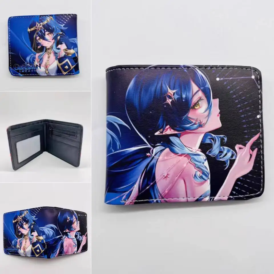 Genshin Impact Short Coin Purse 80% Off Keqing Zhongli Hu Tao Unisex Student Anime Game Peripheral Card Holder PU Leather Wall