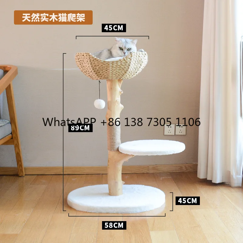 Cat climbing frame, solid wood luxury tree trunk nest integrated scratching column tree luxury villa cat jumping platform toy
