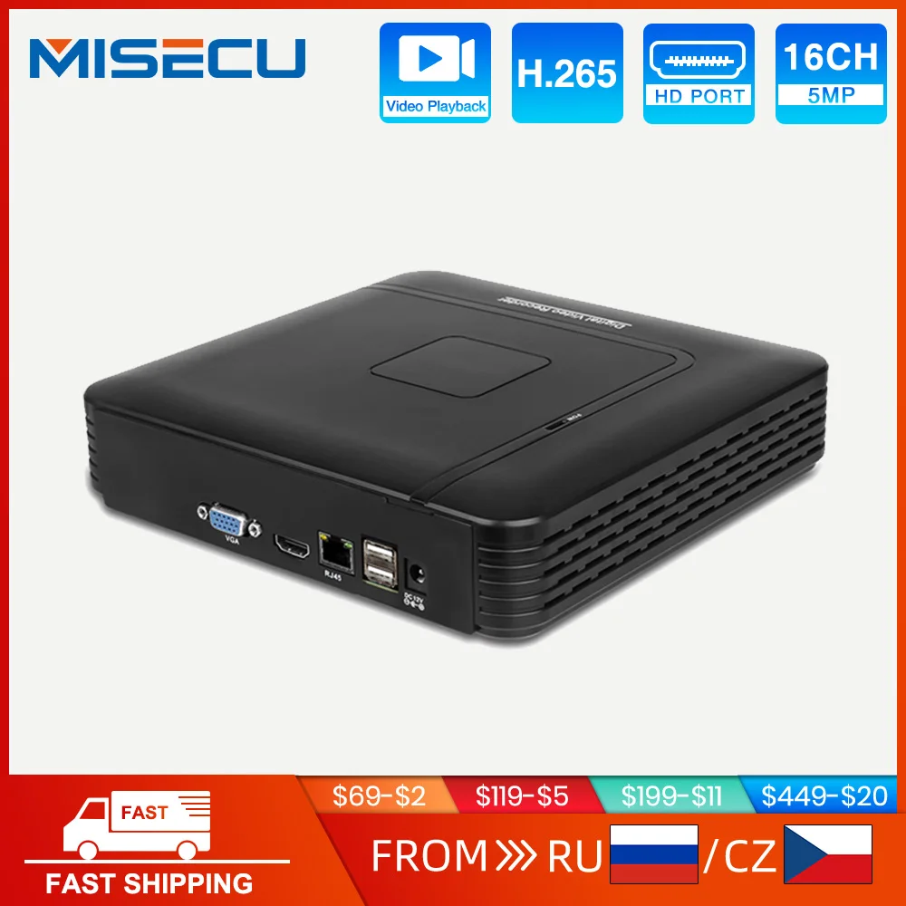 

MISECU H.265+ Mini NVR 16CH 8MP 4K/5M/4M/3M/1080P Output for IP Security Camera Kit Video Recorder Motion Detection P2P Onvif