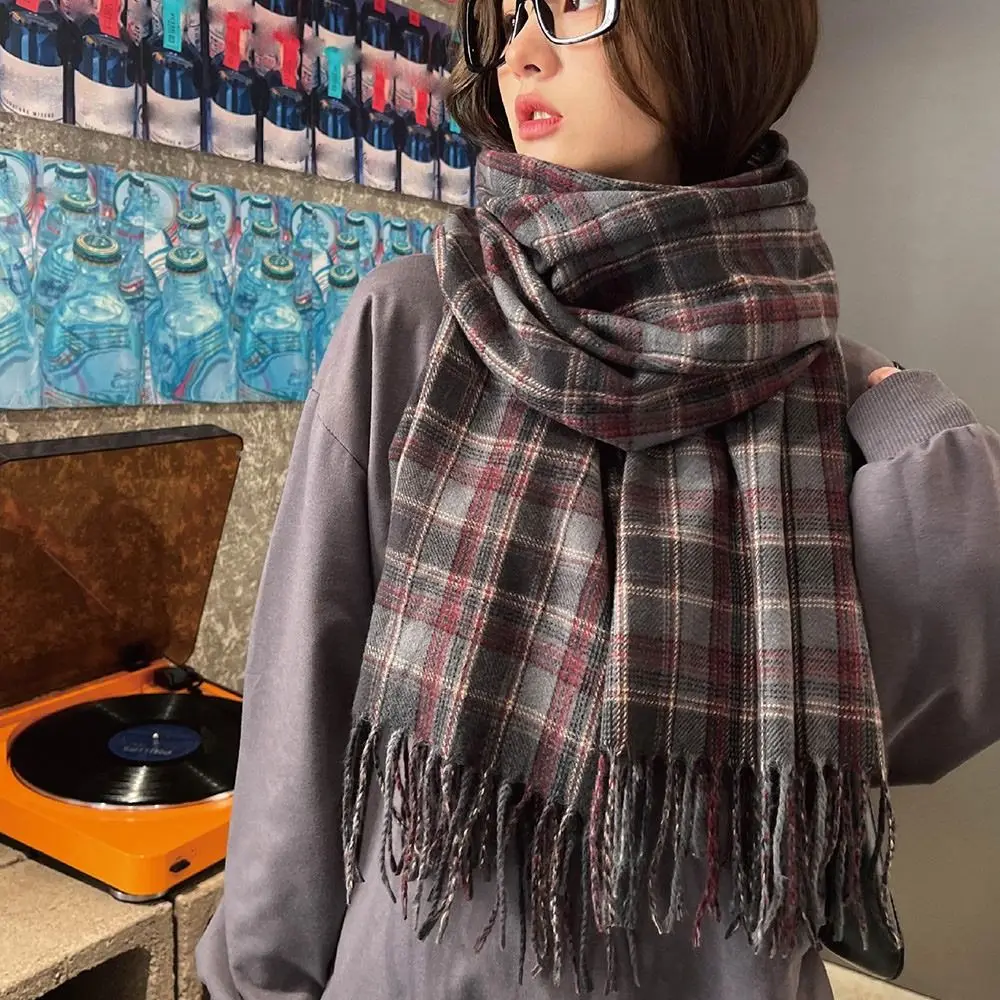 180*68cm Imitation Cashmere Scarf Comfortable Preppy Style Neck Warmer Wrap Vintage Plaid Printed Women's Wraps Shawl