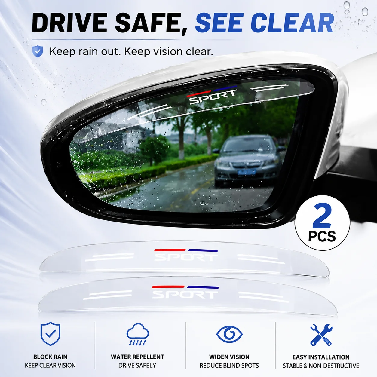 2PCS Transparent Car Rearview Mirror Rain Eyebrow Waterproof Side Mirror Rain Visor Deflector Shield Accessory