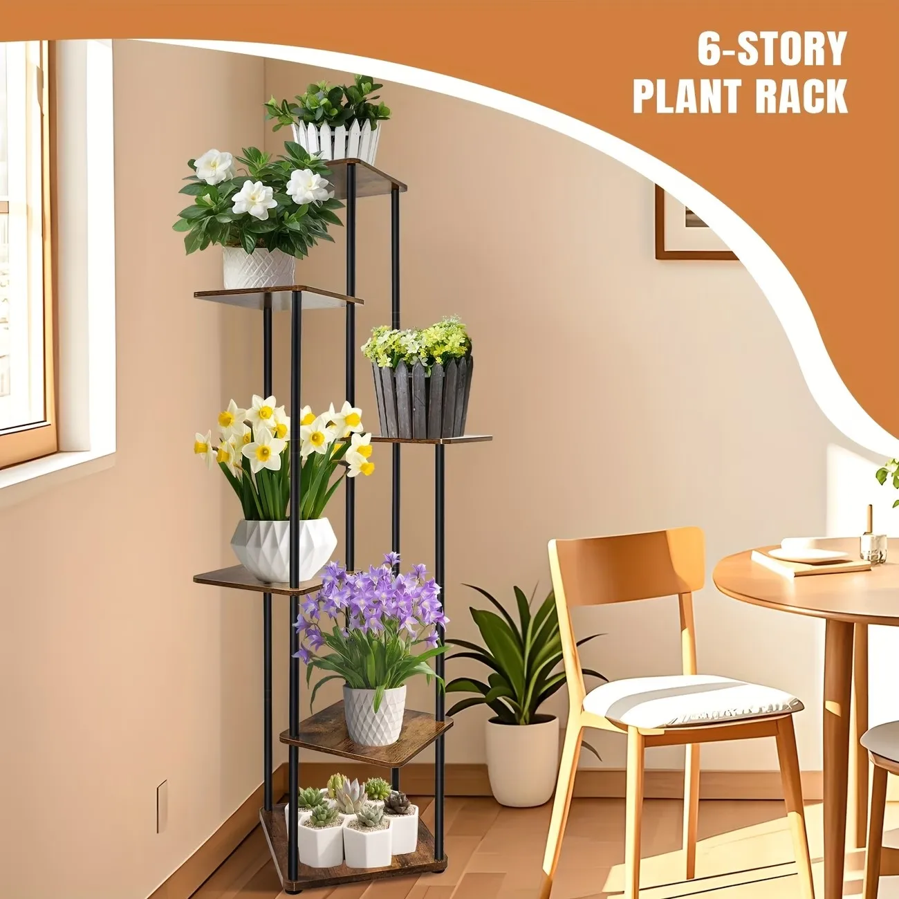 Support de plantes à 6 niveaux pour balcon, étagère de présentation de fleurs en métal multi-niveaux, économiseur d'espace, pour jardin, patio, rangement de pots de fleurs succulentes, décoration intérieure et extérieure