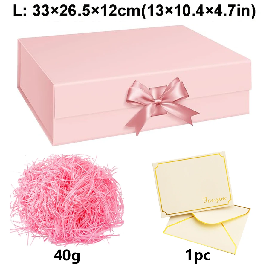 Rosa/schwarze Geschenkbox mit Magnetverschluss und Bastgoldumschlägen, Hochzeit, Geburtstag, Schmuck, Verpackung für besondere Anlässe JXB