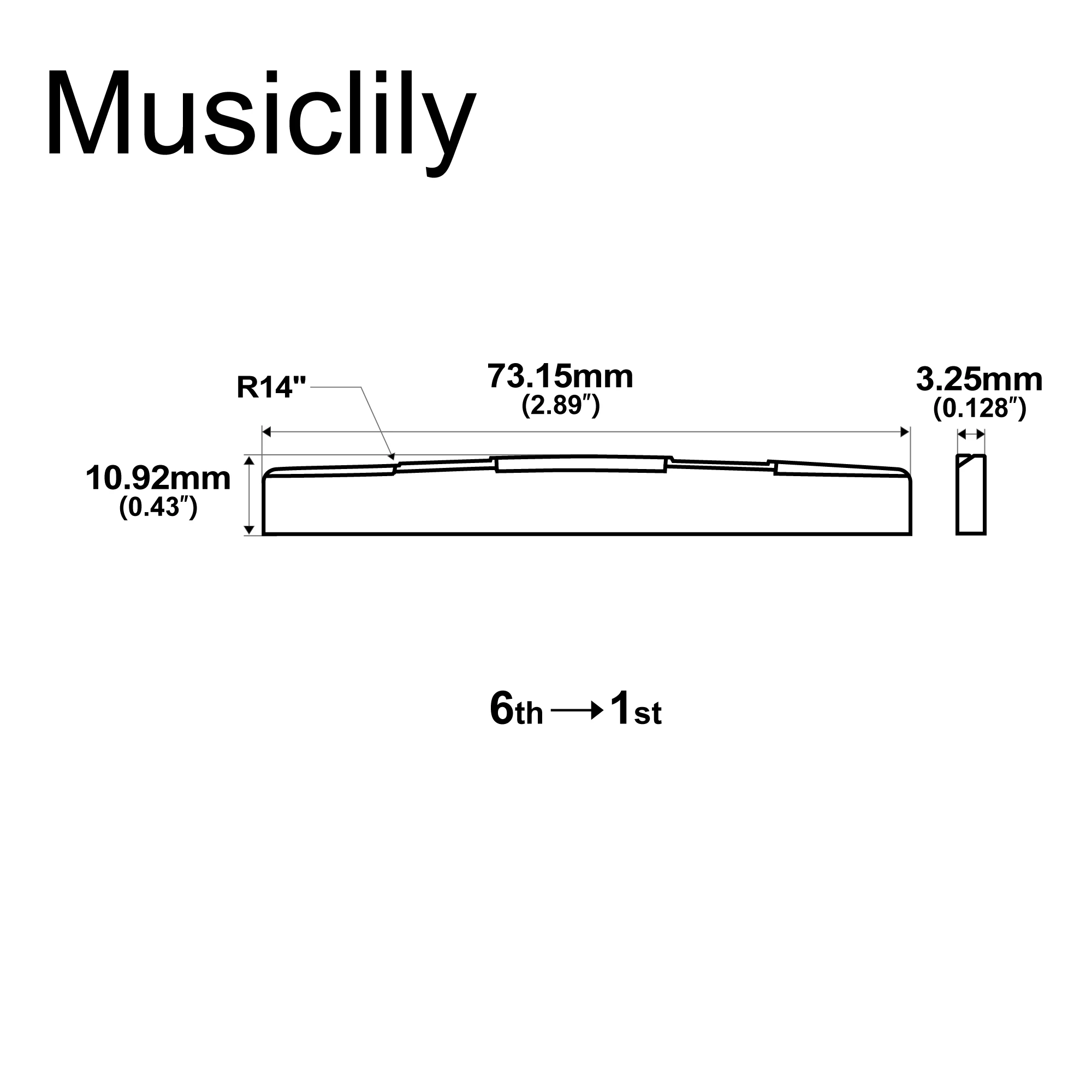 Musiclily Pro 73.15mm Universal Compensated Bone Saddle for 6-String Acoustic Guitar (Set of 2)