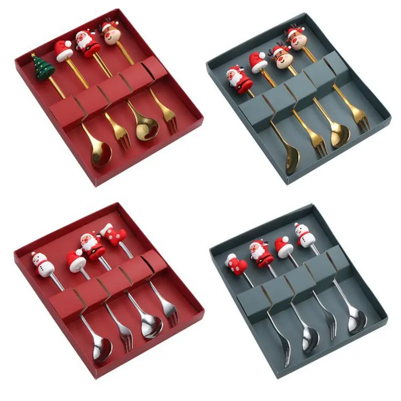 

6/4 шт. рождественские наборы посуды, набор ложек и вилок с лосем, украшение для рождественской елки, десертный совок, кофейная ложка, наборы вилок для фруктов