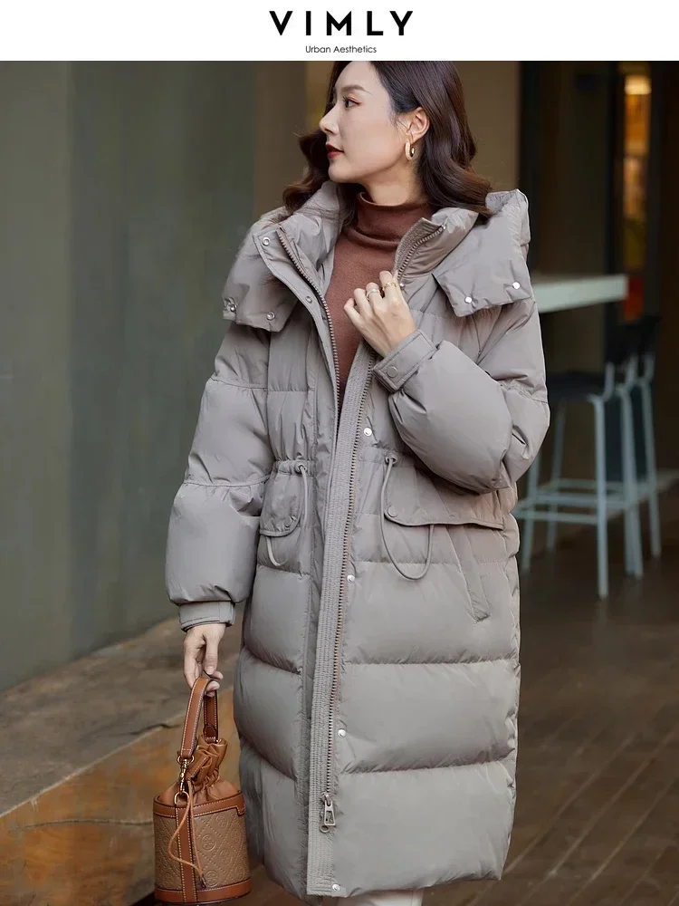 Vimly Winter Hooded Puffer Down Jacket Women 2023 Lightweight Windproof Thick Warm Straight Long Overcoat Female Outerwear 50699