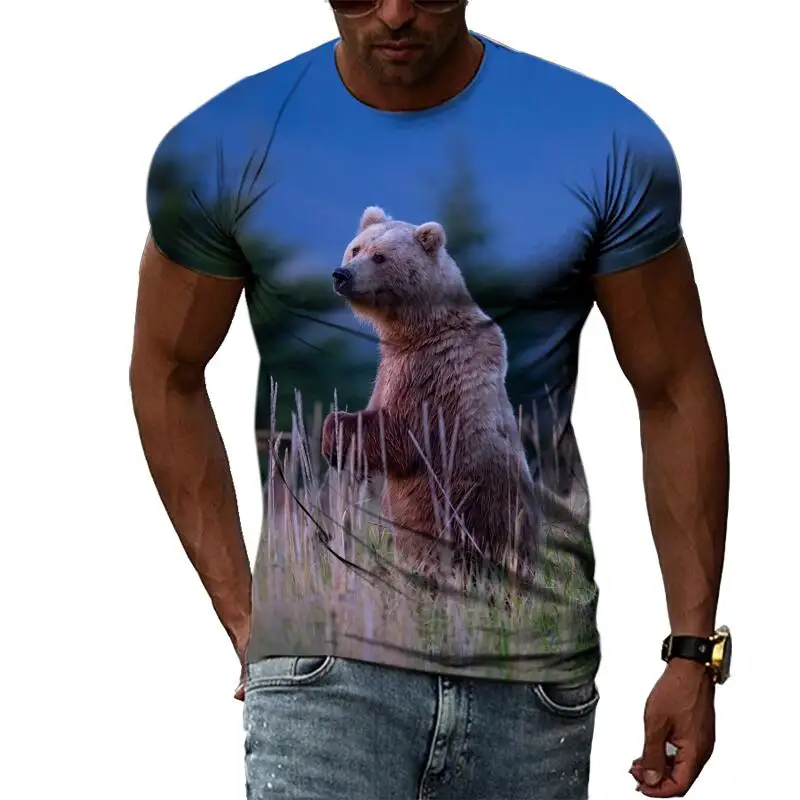 Summer Fashion Animal Bear Graphic T Shirts For Men Casual 3D Print Tee Hip Hop Harajuku Personality Round Neck Short Sleeve Top