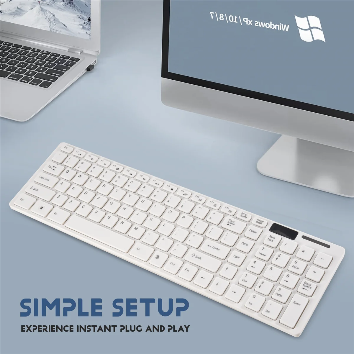 ชุดคีย์บอร์ดไร้สาย Slim White + เมาส์ออปติคอลไร้สายสําหรับพีซีและแล็ปท็อป A002
