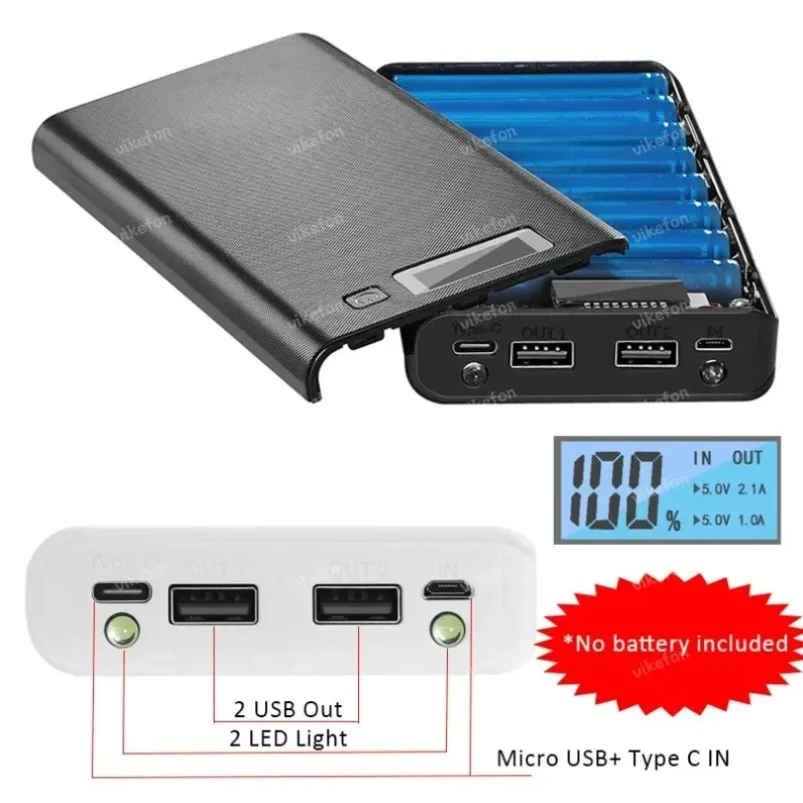 

8*18650 Battery Holder Charging Storage Case Dual USB Power Bank Battery Box Mobile Phone Charger DIY Shell Case For Xiaomi