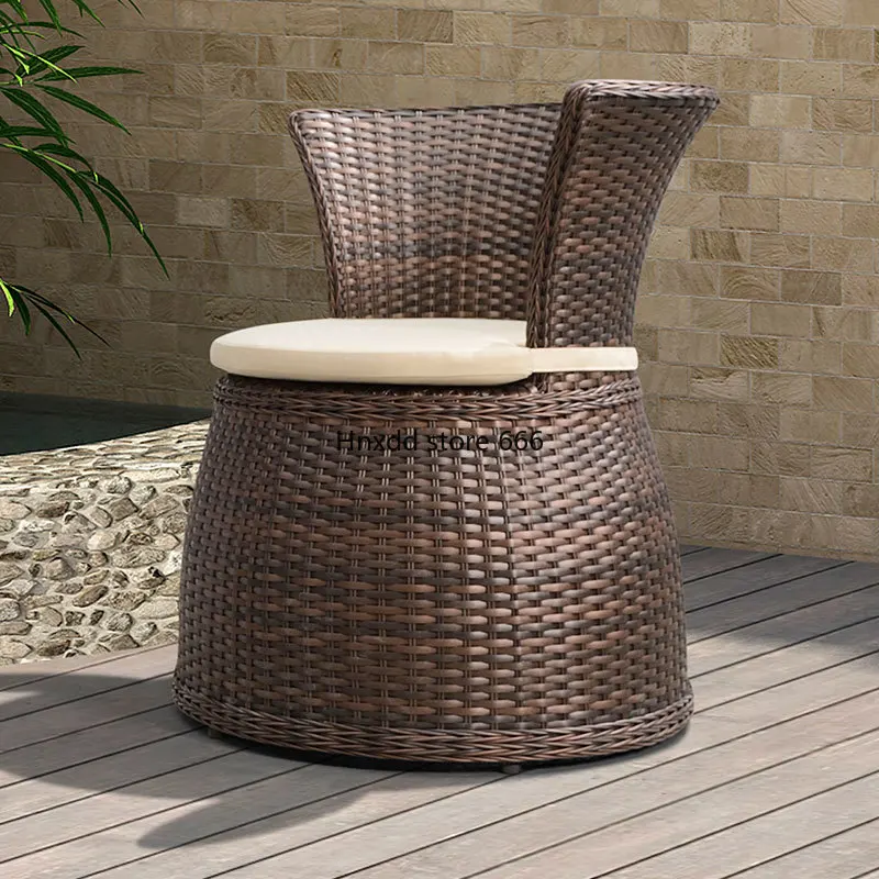 Silla pequeña de mimbre con respaldo alto para ancianos, sillón de imitación de bambú para balcón al aire libre