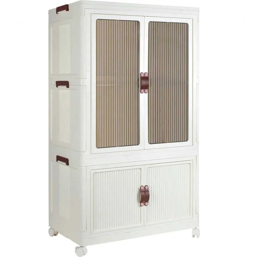 

Folding Wardrobe 24.8 L Open Hanging Foldable, Hangable And Pushable 42 H Tall Cabinet To Hang Long Dresses And Shirts, Partiti