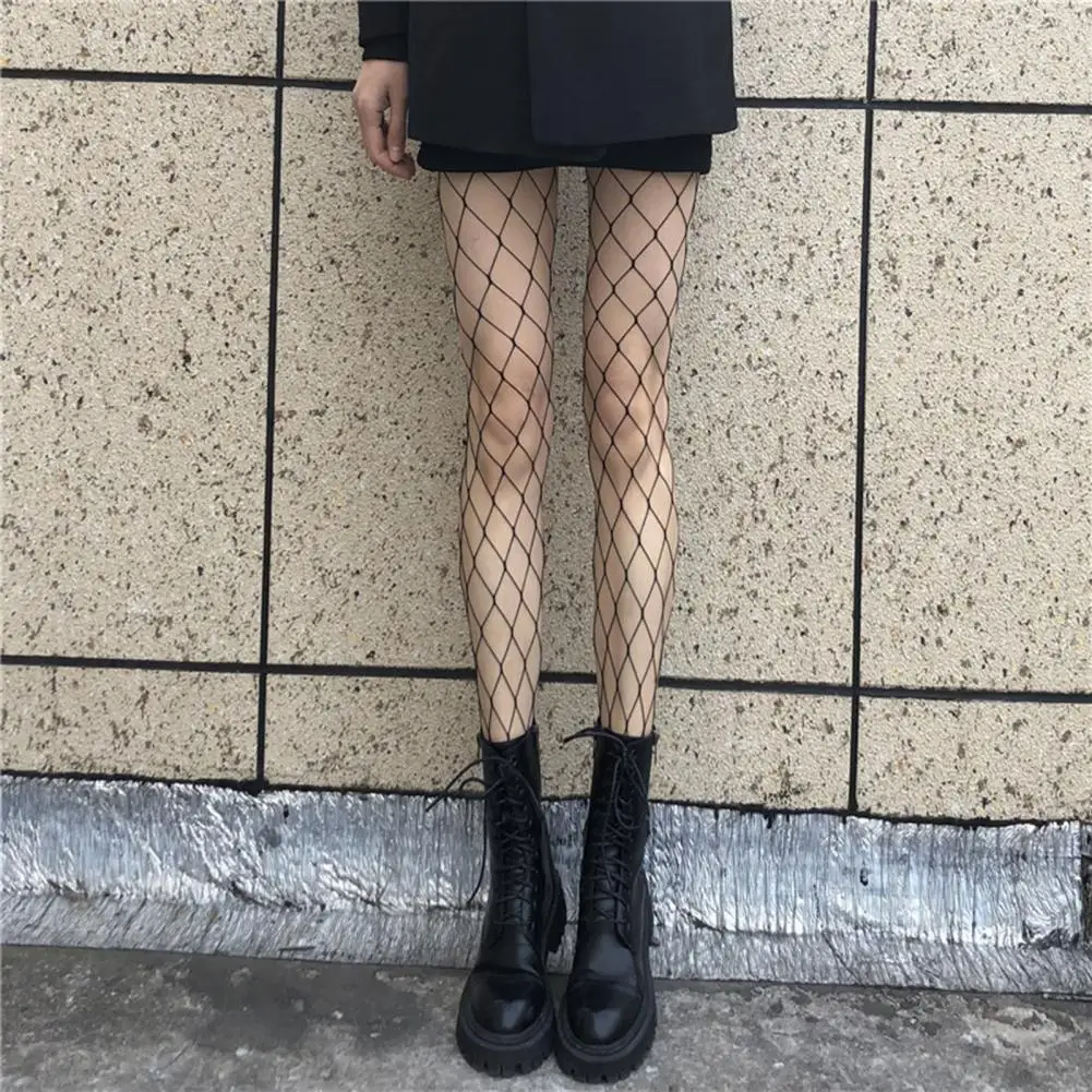 Women Sexy High Waist Fishnet Stockings Mesh Club Tights Panty Knitting Net Pantyhose Ripped Jeans Match Long Socks Lingerie Hot