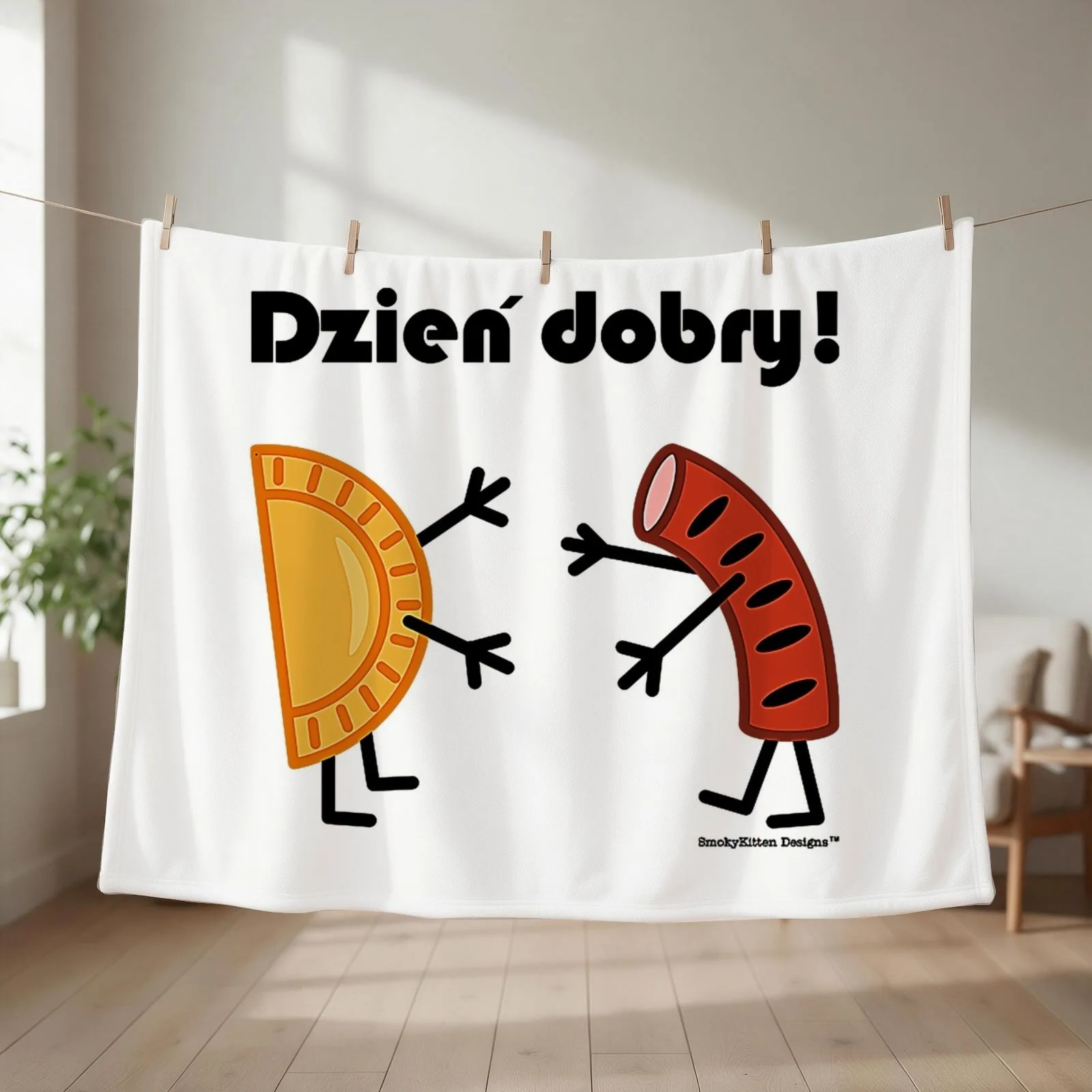 Friendly Polish Foods - Pierogi and Kielbasa - Dzien Dobry T-Shirt Throw Blanket Sleeping Bag Sofa Luxury Throw Nap Blankets