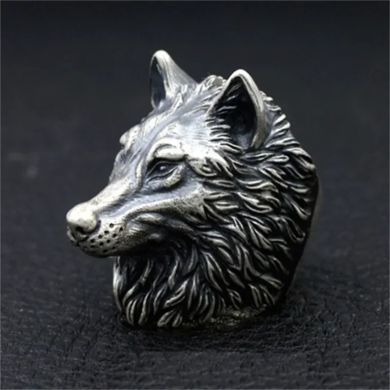 Vintage Nordic Wolf Head Ring Men Stainless Steel Punk Rock Biker Rings Male Viking Amulet Jewelry