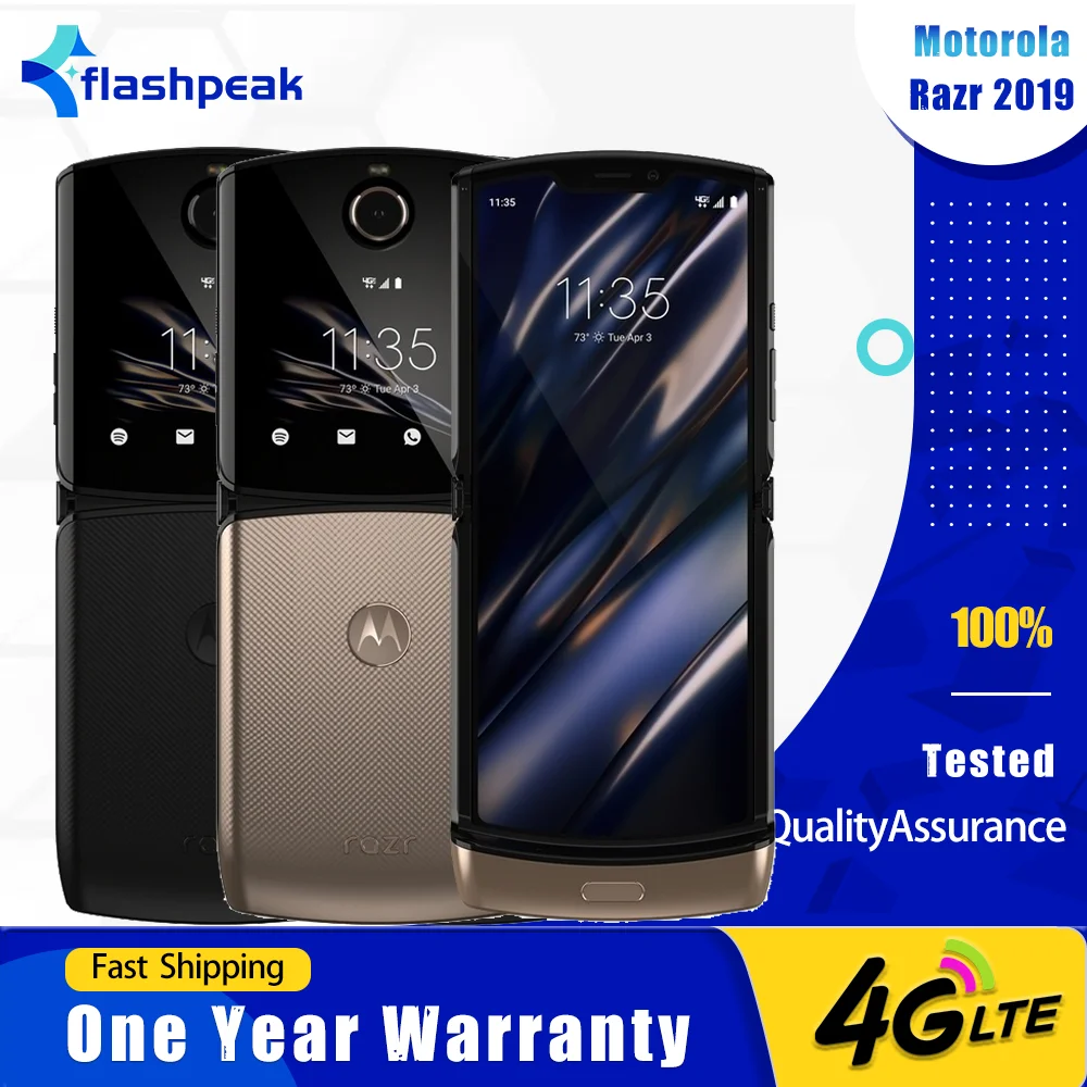 Used Original Motorola Razr 2019 XT2000 4G Mobile Phone 6GB+128GB P-OLED 6.2'' eSIM Snapdragon 710 Octa-Core Android SmartPhone
