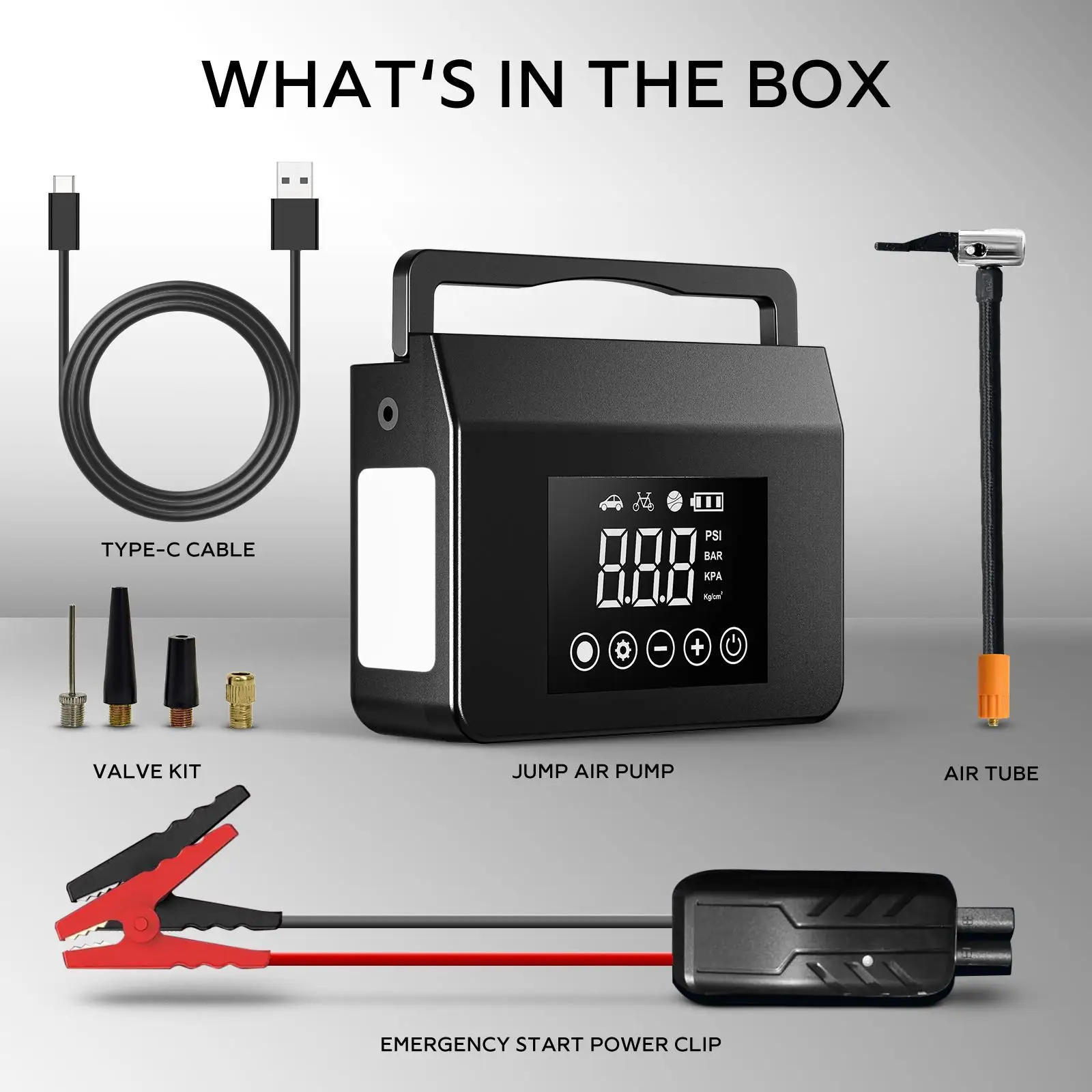 4000A Car Jump Starter 12V Auto Battery Booster with 150PSI Air Compressor Portable Tire Inflator Pump 15000mAh Power Bank Emergency Starting Device LED Flashlight Extreme Cold Heavy Duty for Cars Trucks