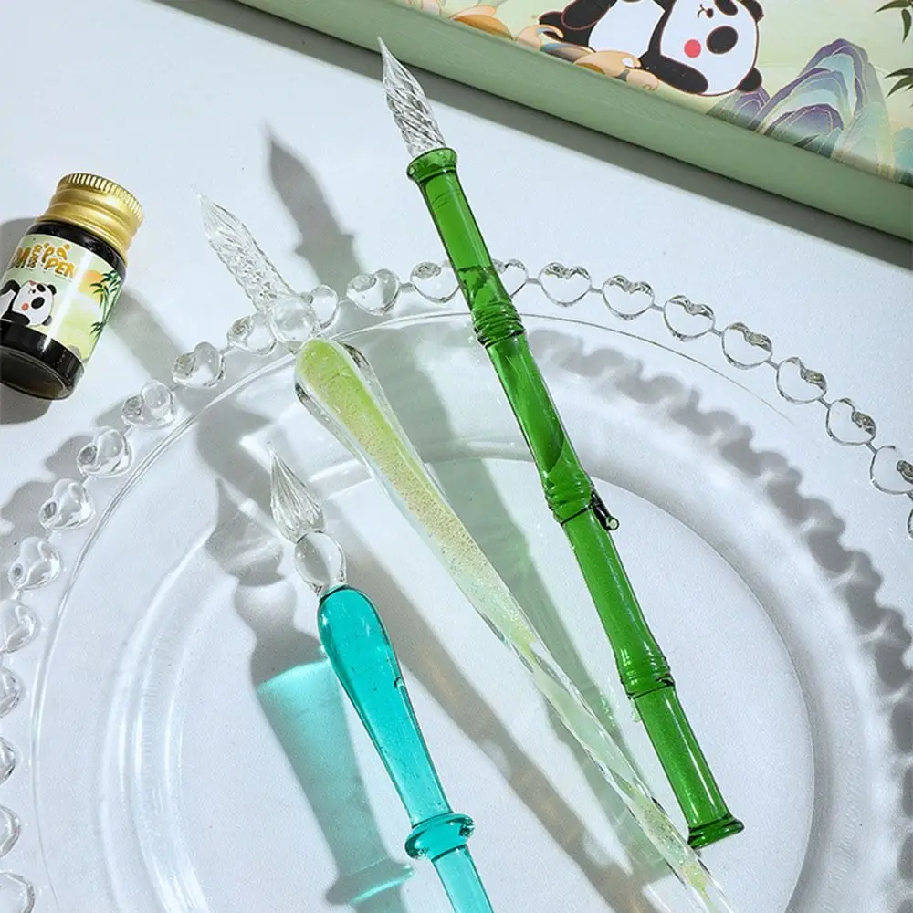 China-Chic Panda Series Glass Dip Pen Stationery Fountain Pens with Ink Crystal Calligraphy Pen Glitter Transparent