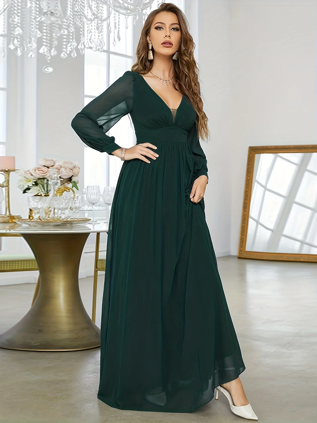 Elegante 2024 volle Ärmel lange Abendkleid eine Linie hochwertige Chiffon Frauen Abendkleider für Hochzeits feier Robe de Soiree