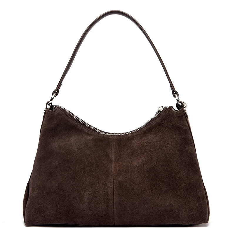 100% Echtes Wildleder Damen Schulter-Umhängetaschen Retro Echtleder Handtasche Designer Große Kapazität Pendler-Handtaschen – Detail 22