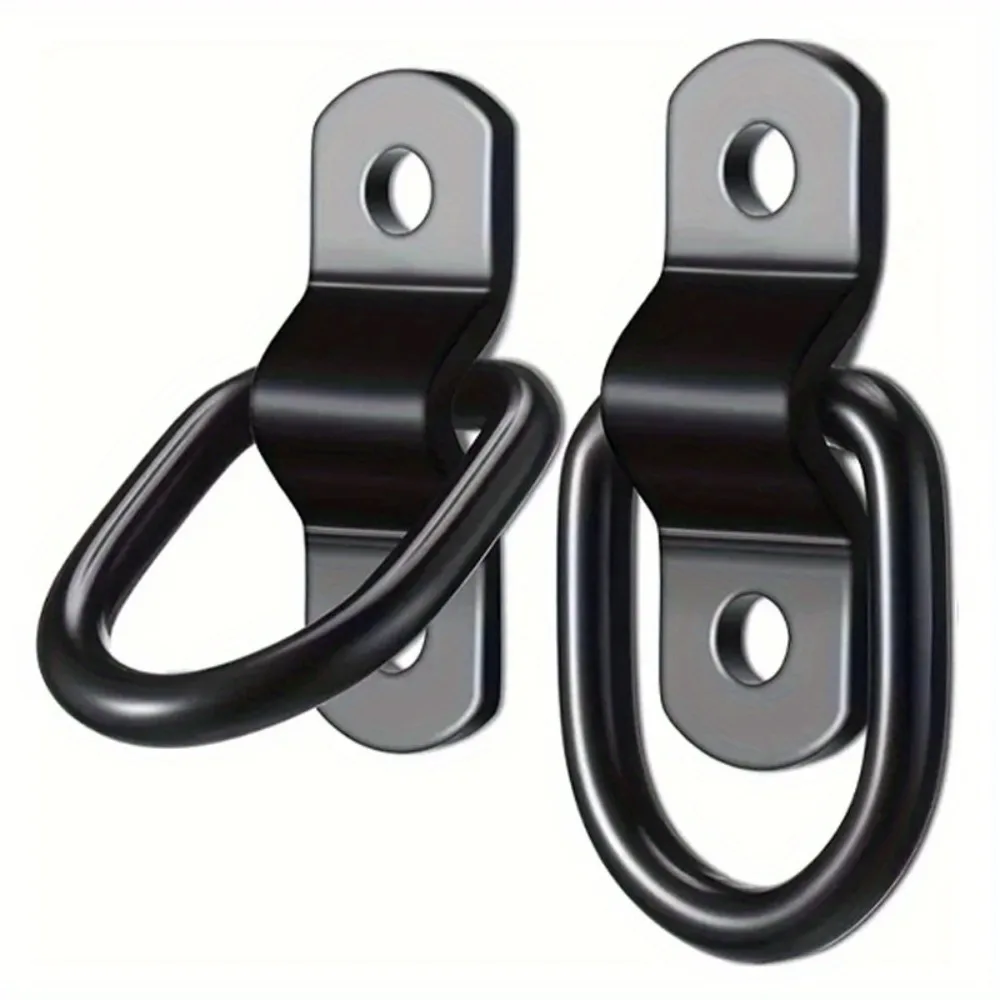 4-Piece Black D-Ring Fixing Anchor Set, Multi-Purpose Fixing Rings, Suitable for Cargo Control and Surface Mounting.