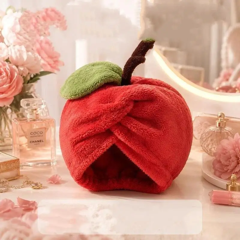 Cute Fruit Shape Hair Drying Cap Super Absorbent Quick Dry Coral Fleece Towel Thickened Shower Bath Cap