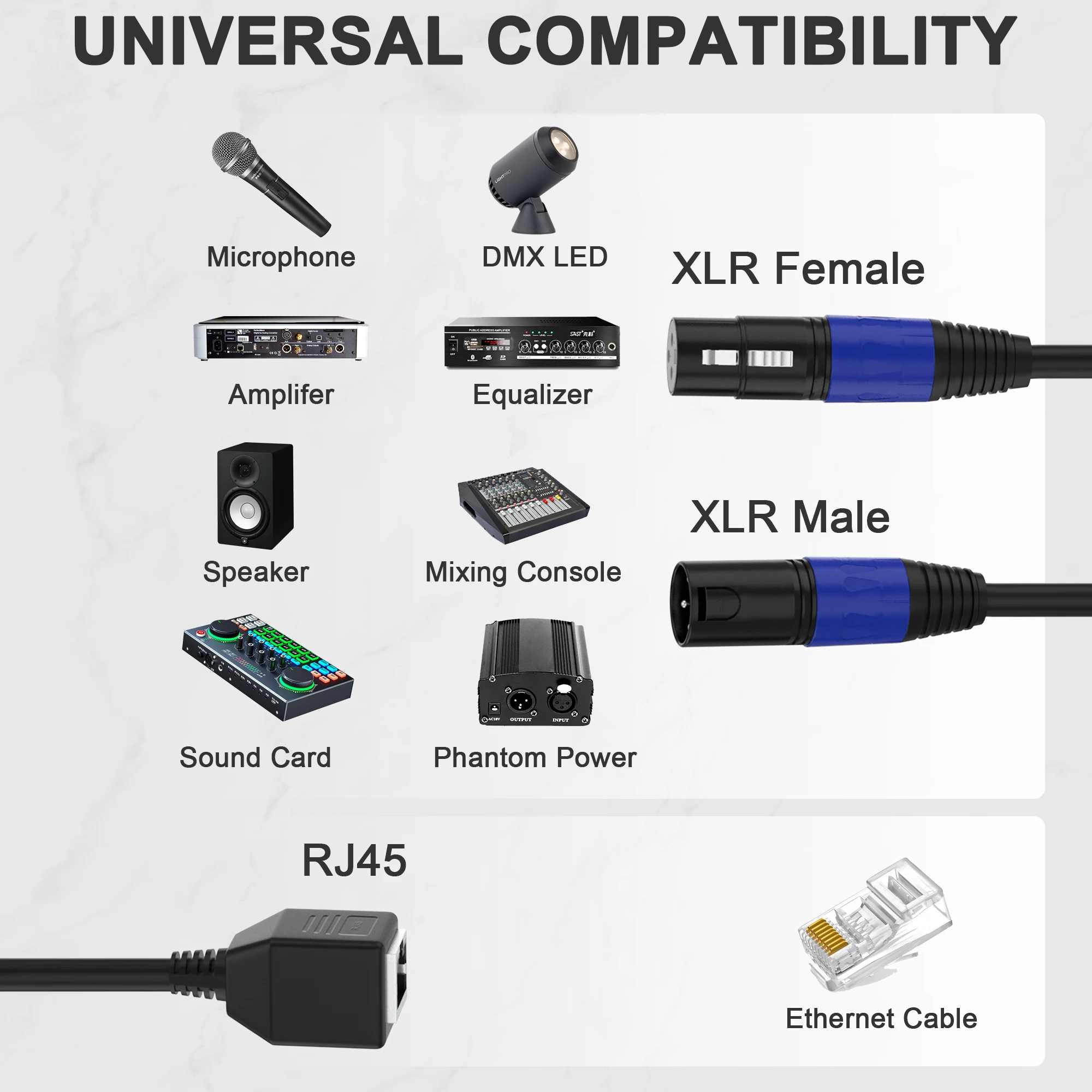 3 Pin XLR à l'adaptateur RJ45 1 paire, RJ45 au câble de XLR DMX pour l'étape de série de contrôleur de DMX-CON et studio statique