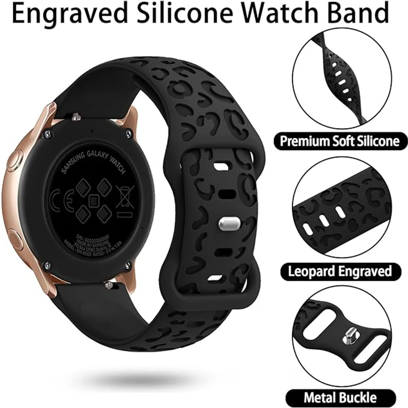 Engraved Strap For Samsung Galaxy Watch 6/4/classic/5/pro/3/Active 2 Leopard silicone Bracelet Huawei gt 2 2e 20mm watch band