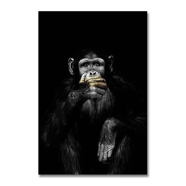 2026 Funny Monkey Dark Animal Canvas Painting Large Wall Art Poster Print for Living Room Home Decor