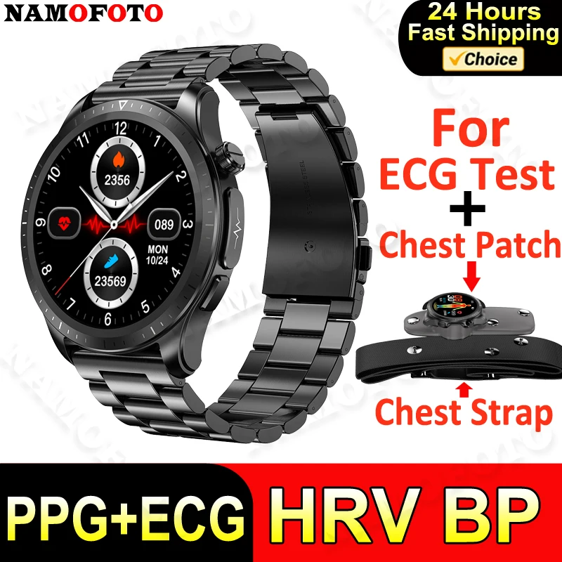 

NAMOFOTO Medical Grade ECG Smart Watch Chest Patch Strap 1.39'' Clock Blood Pressure HRV Men Wristwatch Sport Fitness Smartwatch