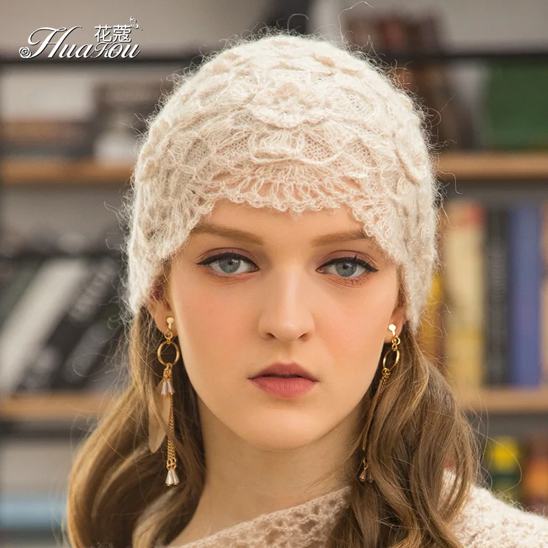 Handmade Retro double-layer women's Warm Hooded Beret Winter Fashion western-style Knit Mohair Fur Thread Hat Sombreros 4m738