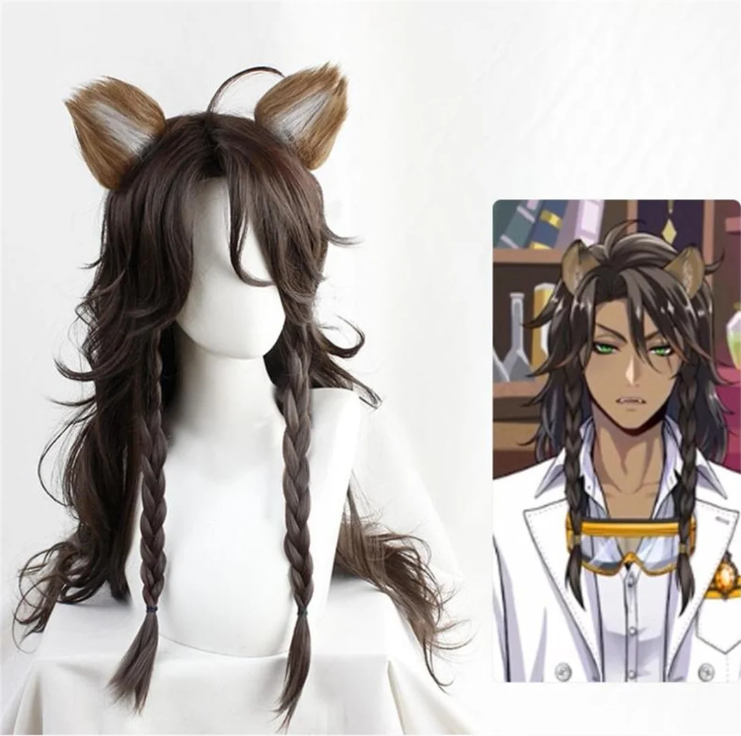 Cosplay Twisted Wonderland Leona Kingscholar Wig Anime Party Brown Roll Wig