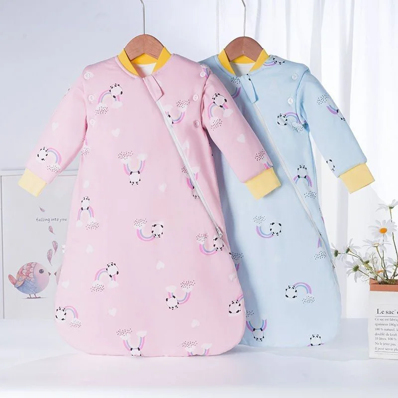 ソフトコットンベビー寝袋アンチキック新生児ベビー寝袋春秋ジッパー幼児寝袋取り外し可能な袖