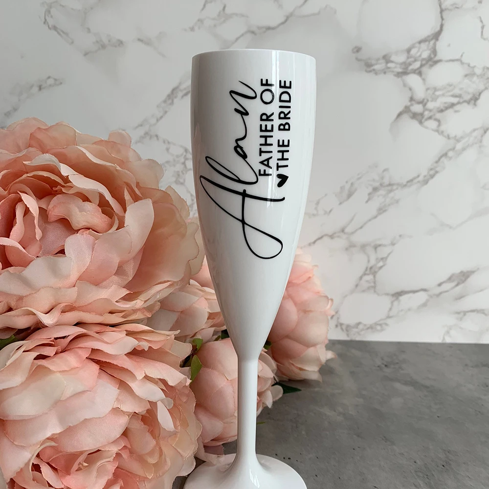 Personalised White Plastic Champagne Flute Wedding Proposal Reception Flutes Bachelorette Party Bride Tribe Gift