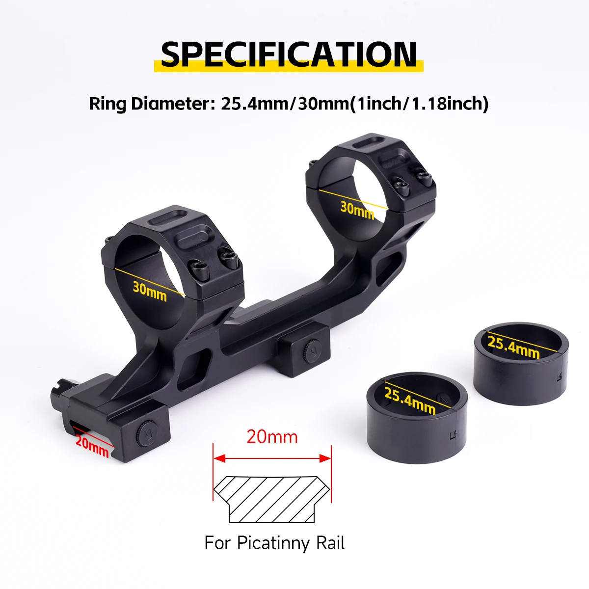 BK/TAN Einteilige Cantilever-Nivellierhalterung 25,4/30mm Schienenmontage mit Wasserwaage für Picatinny-Schienenmontage – Detail 10