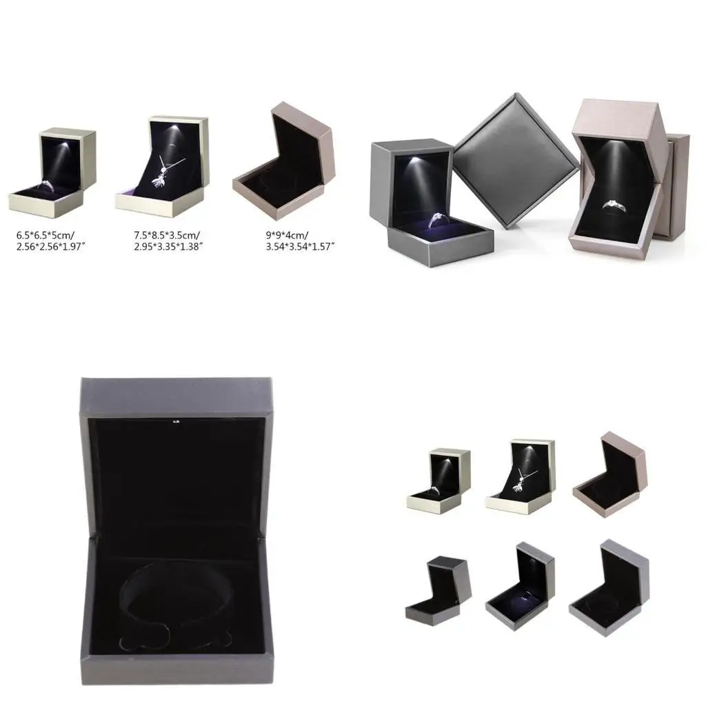 

J78F LED Light Jewelry Display Bracelet Necklace Wedding Engagement Ring Box Storage