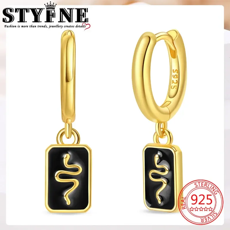 Animals Pets 925 Sterling Silver Gold Spirit Snake Rectangle Black Hoop Earrings Women's  Jewelry For Everyday Wear Couple Style