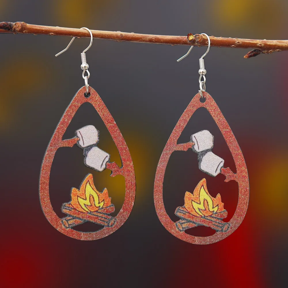 Drop-Shaped Campfire Roast Earrings Glamour Women's Earrings Fashion Christmas Valentine Gift Leather Jewelry Accessories