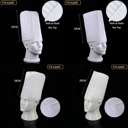 Gorro Desechable de Cocina Para Restaurante, Gorro de Chef Transpirable No Tejido Para Hotel, Tienda de Sushi, Catering, 5/10 Piezas Gorras Trabajo de Camarero Gorro Hosteleria,Blanco Gorro de Cocinero Ajustable
