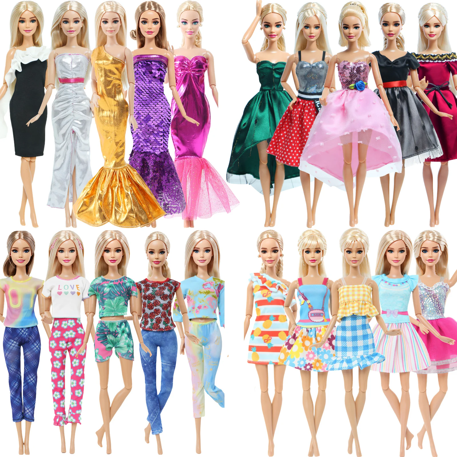 5 Set Doll Outfits Fashion Dress Skirt T-shirt Top Trousers 11.8 Inch Doll Clothes 30cm 11.5