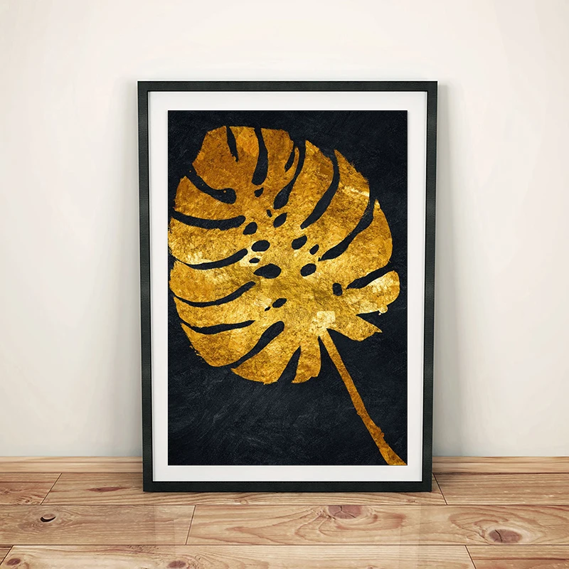 Minimalism Gold Leaf Poster Broad Leaf Coniferous Evergreen Canvas Painting Prints Wall Art for Living Room Luxury Home Decor