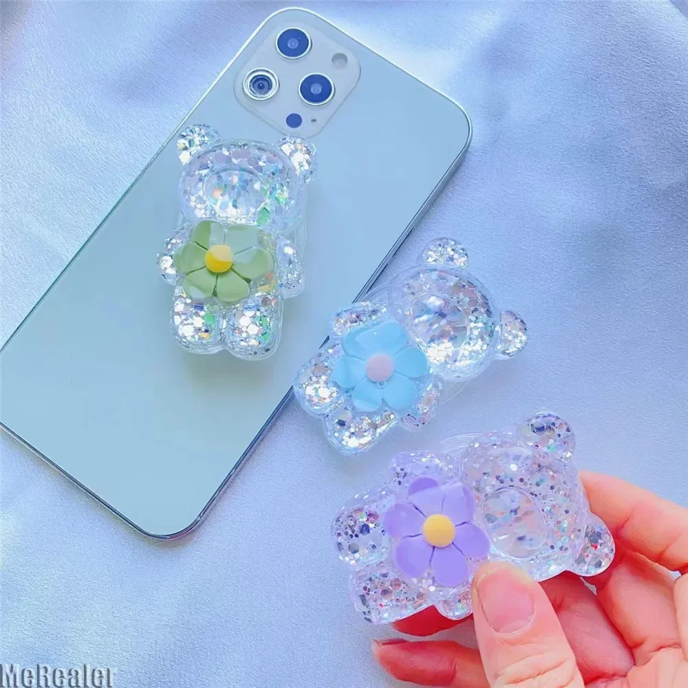 Neue niedliche 3d Blume transparente Laser Bär Telefon Stand halter Telefon Zubehör für Mann Frau Geschenk buchse iPhone 16 Samsung