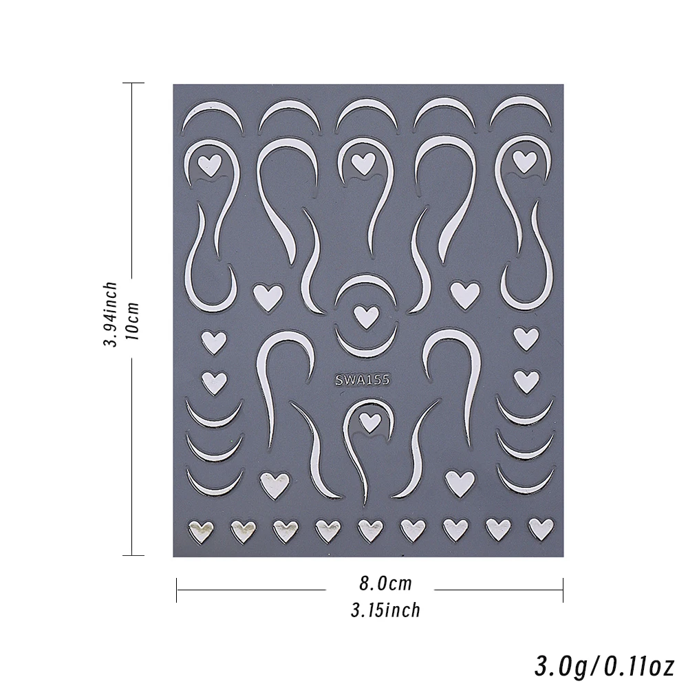 Autocollants pour ongles en forme de cœur, lignes françaises en métal, or/argent, vague d'amour, décalcomanies simples pour la saint-valentin, 1/2 pièces