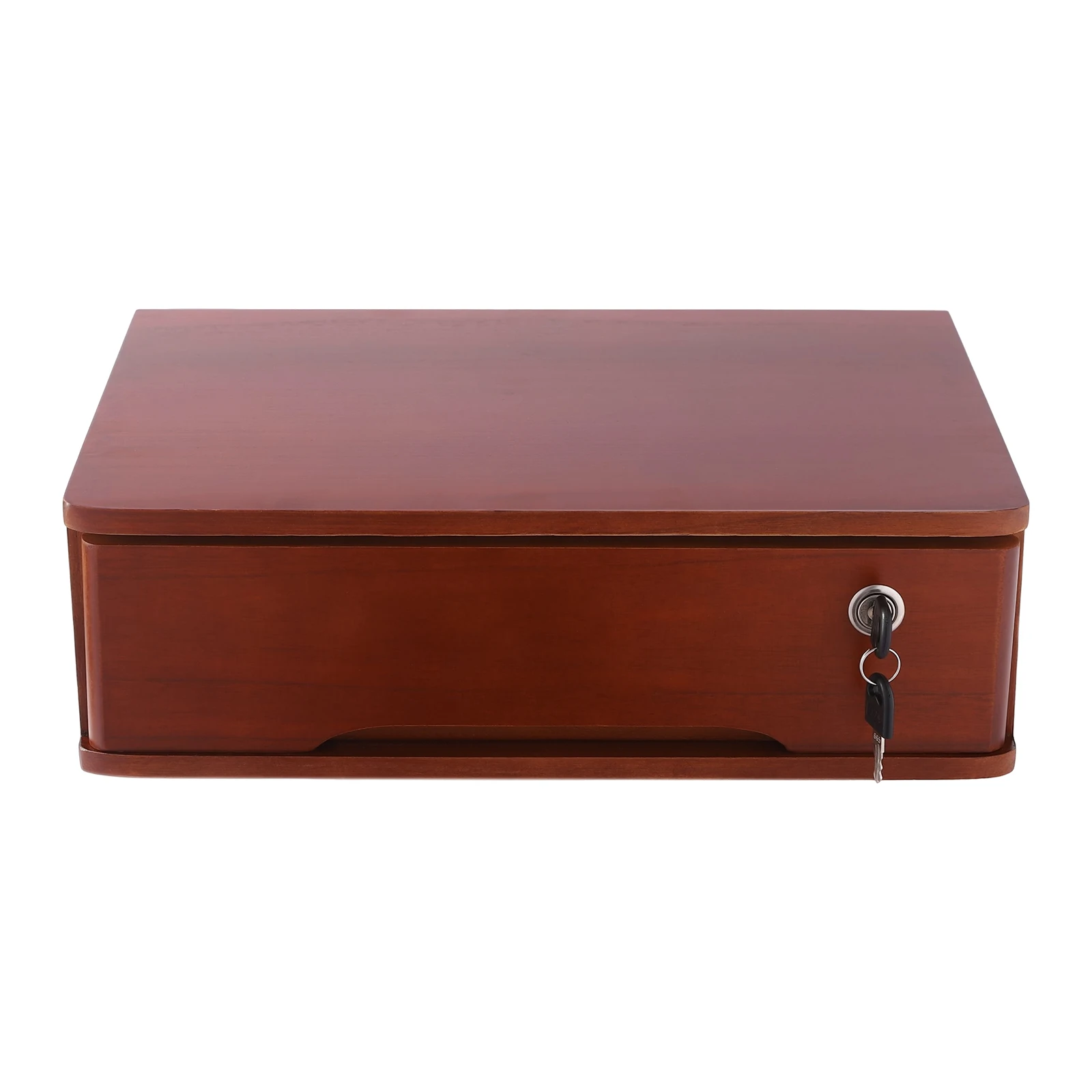 

Walnut Desktop Storage Box, Lockable Drawer, Minimalist Wooden Organizer for Office or Home, Includes Keys and Non-Slip Mats