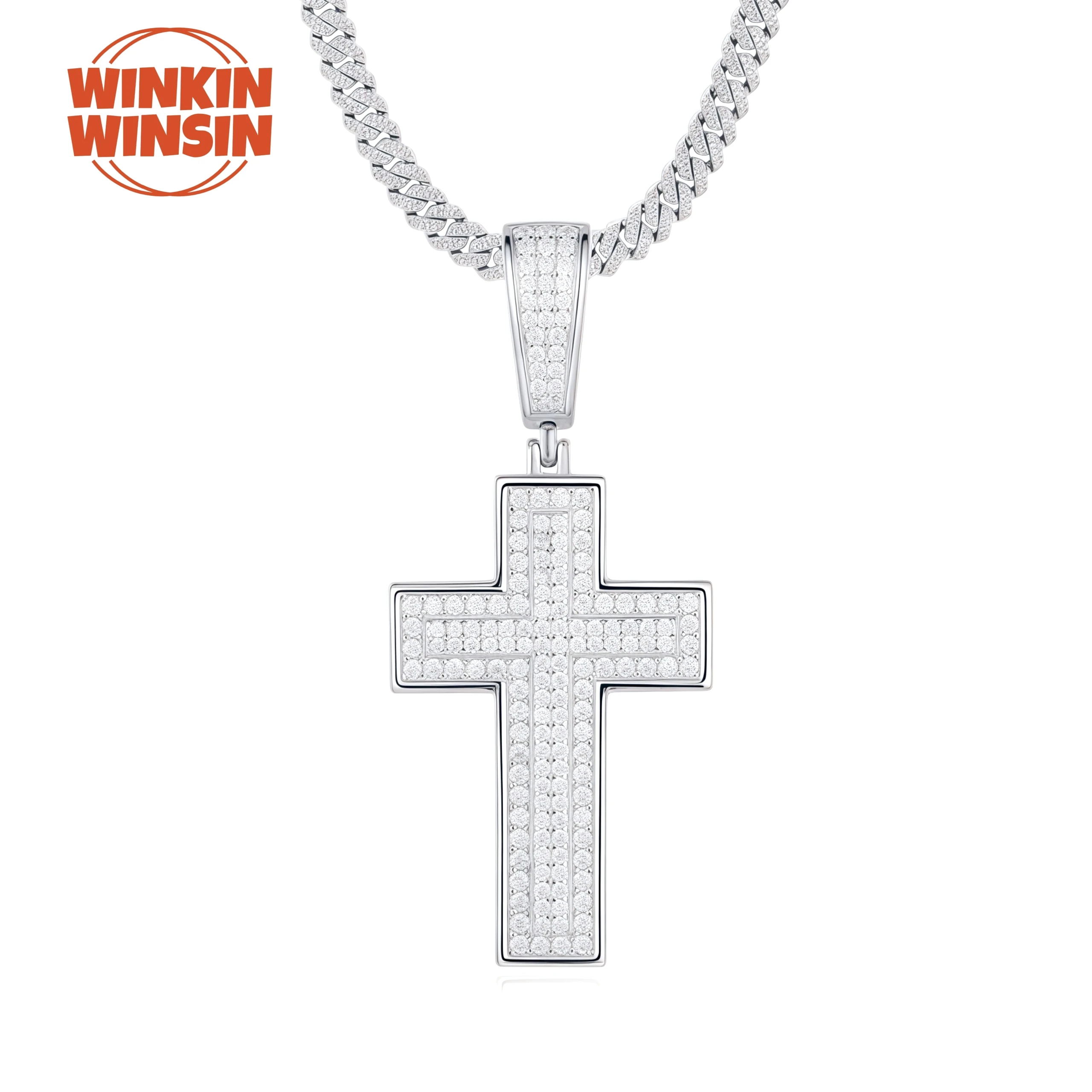 

Winkin Winsin Brand Men 925 Sterling Silver Necklace GRA Certificate Hip Hop Moissanite Zircon Necklace Cross Pendant Jewelry