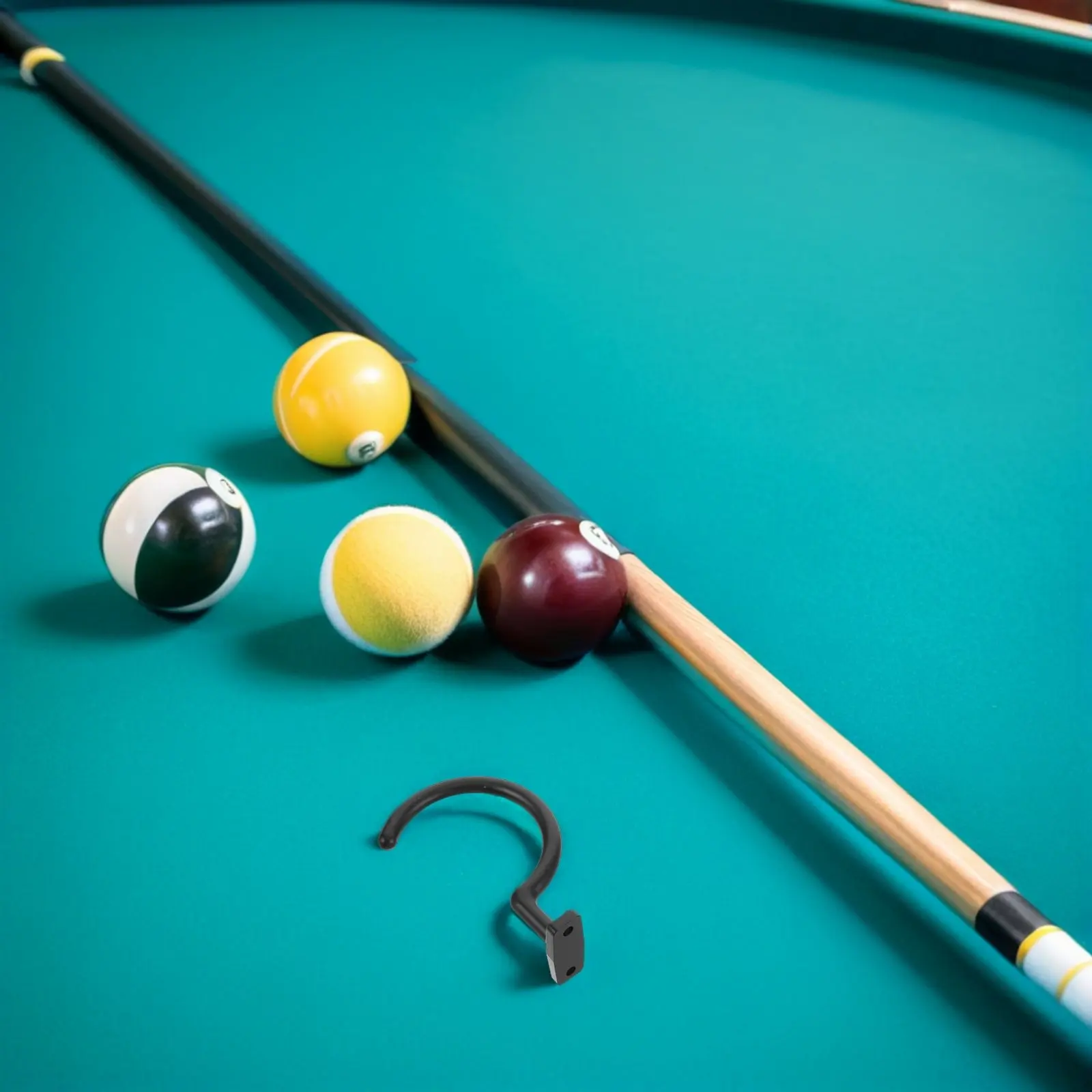 

4Pcs Billiard Table Hook Black Finish Wear-Resistant Snooker Cue Rack Holder Under Table Pool Cue Storage Organizer